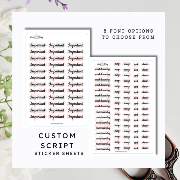 Custom Script Sticker Sheets Custom Script Sticker Sheets